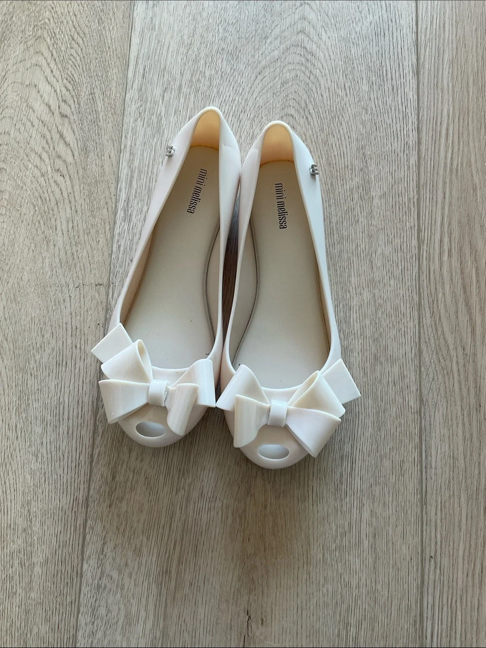 Mini Melissa Cream Sparkle Bow Peep-Toe Flats
